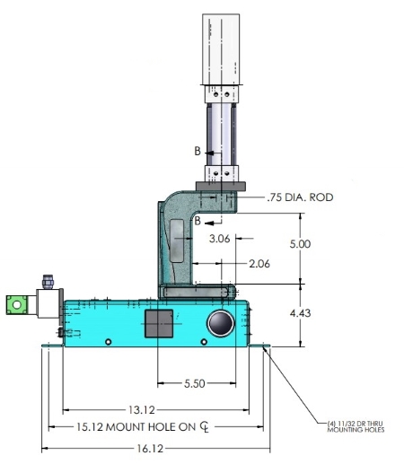 A-0019 Pneumatic Arbor Press Dimensions Side View