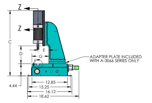 A-3066 Pneumatic Arbor Press Dimensions Side Angle