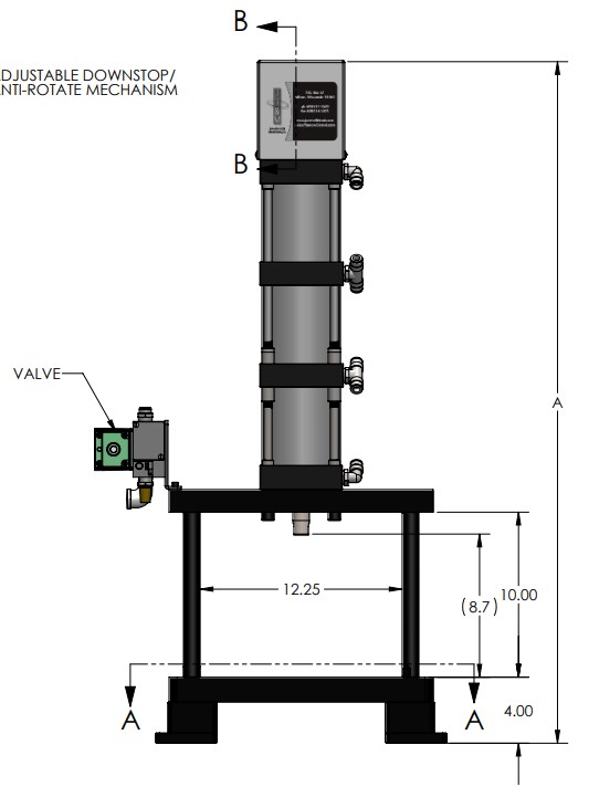 A-5302 Pneumatic Press Dimensions Front View