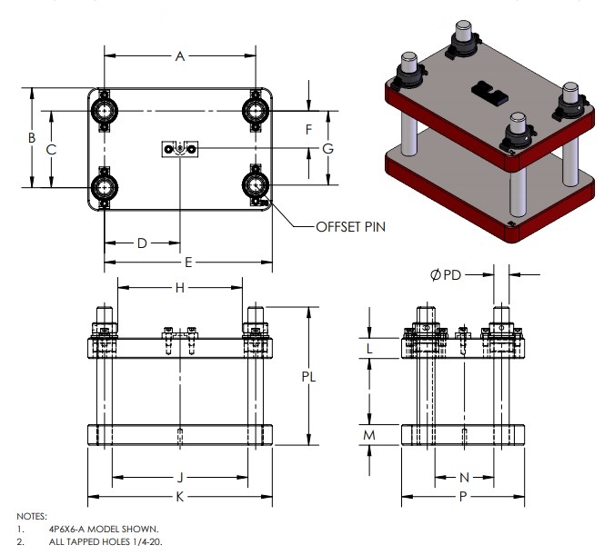 4 Post 8X8 Die Set Dimensions