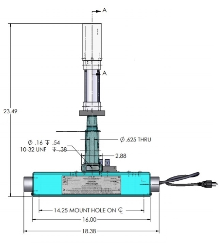 A-0019 Pneumatic Arbor Press Dimensions Side View