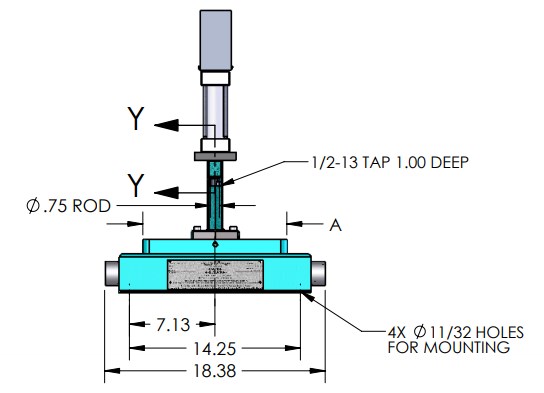 A-1066 Pneumatic Arbor Press Dimensions Front View