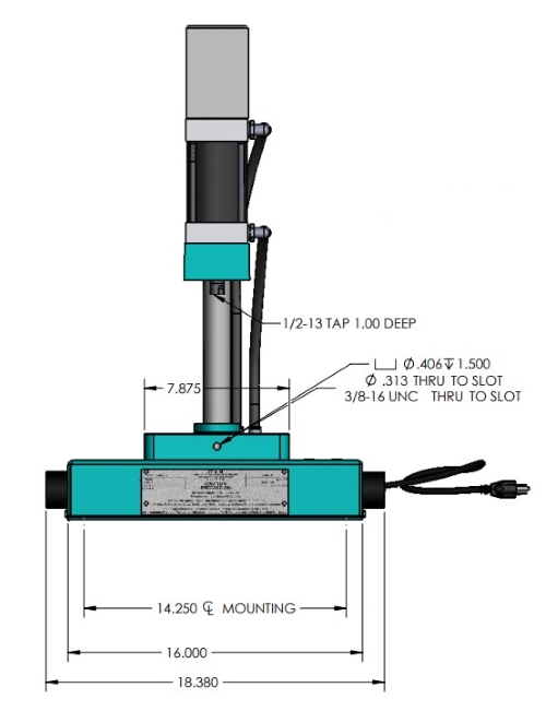 A-2066 Pneumatic Arbor Press Dimensions Front View