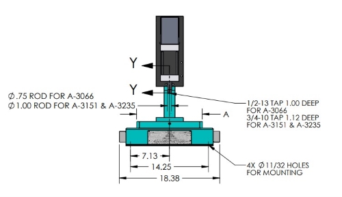 A-3066 Pneumatic Arbor Press Dimensions Front View