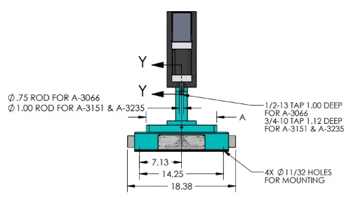 A-3235 Pneumatic Arbor Press Dimensions Front View