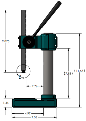 AP-810 Manual Arbor Press Dimensions Side View