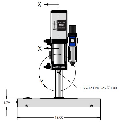 E-66 Pneumatic Arbor Press Dimensions Front View