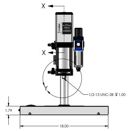 EC-66 Pneumatic Arbor Press Dimensions Front View